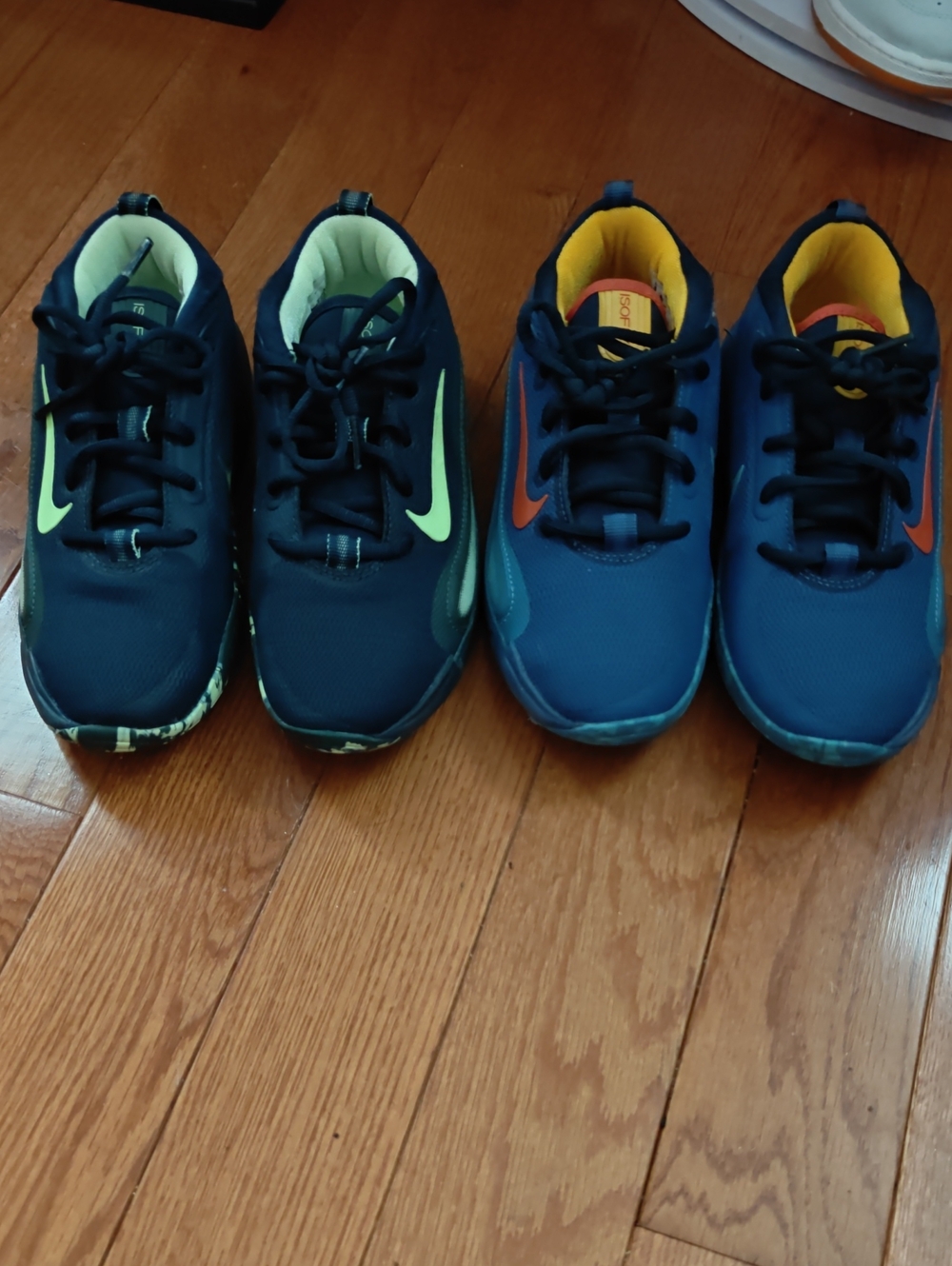 Nike Kids Navy Sneakers with Yellow and Orange Swooshes